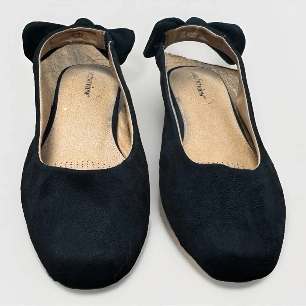comfortview Black Bow Back Slingback Flats